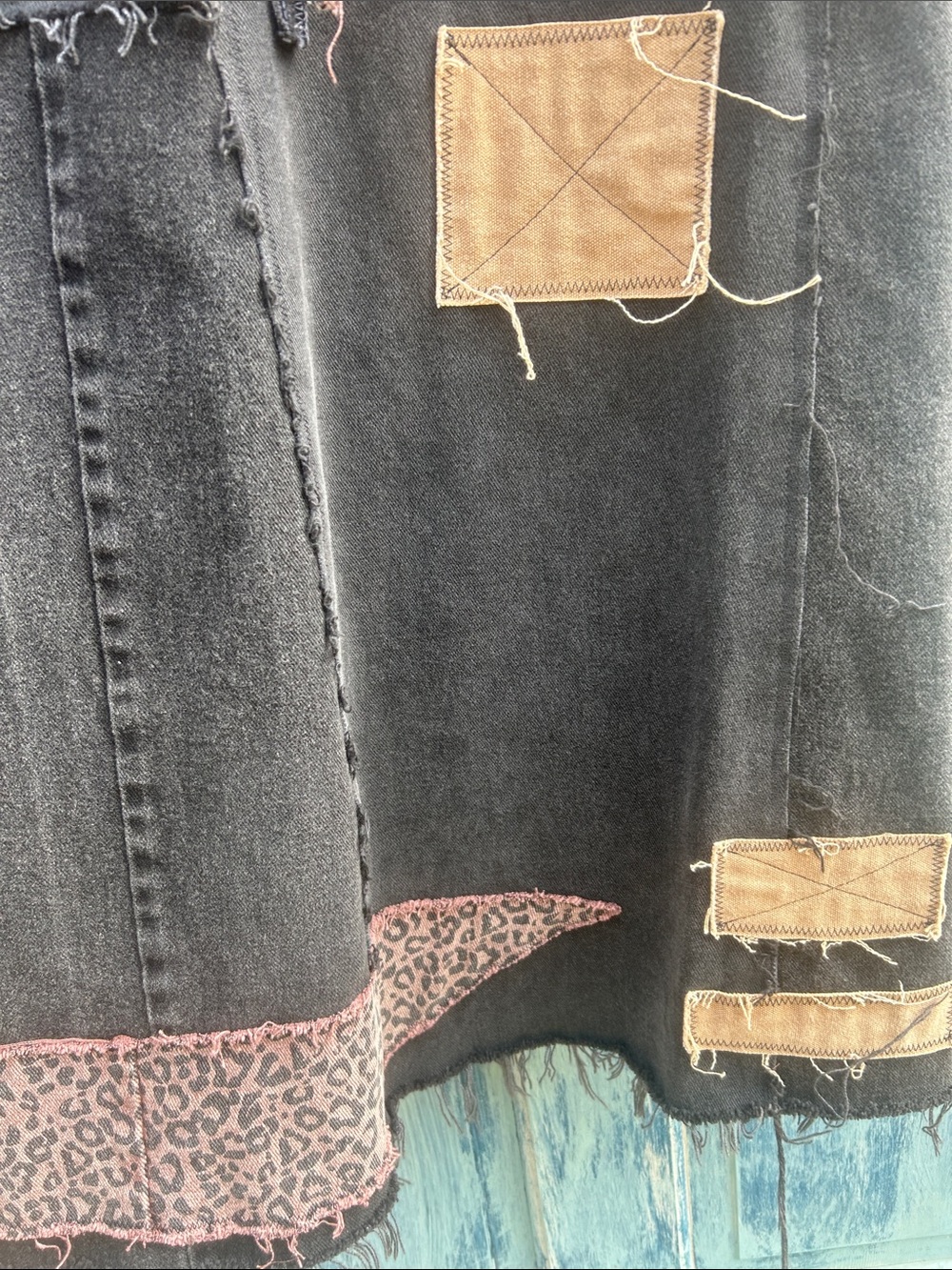 Upcycled zombie apocalypse leopard print tattered patched denim duster jacket - Picture 13 of 13